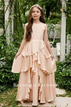 Peach Sleeveless Layered Ruffle Flower Girl Dress Peach Flower Girl Dress, Straight Wedding Dresses, Red Orchid, Chiffon Flower Girl Dress, Pink Floor, Dresses Gold, Birthday Girl Dress, Bohemian Wedding Dress, Chiffon Flowers