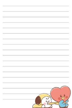 a notepad with an image of a dog holding a heart and a teddy bear on it