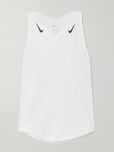 NIKE AeroSwift perforated Dri-FIT ADV tank | NET-A-PORTER Nike Breathable Tops For Light Sports, White Sporty Tank Top For Light Sports, White Breathable Mesh Tops For Light Sports, White Tops With Breathable Mesh For Light Sports, White Breathable Mesh Tops, White Breathable Mesh Workout Top, Breathable White Tank Top For Light Sports, White Breathable Tank Top For Light Sports, White Mesh Back Sports Top