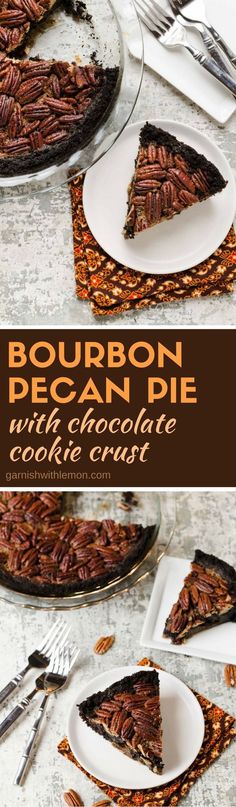 bourbon pecan pie with chocolate cookie crust