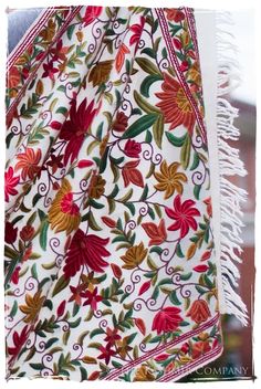 Jardin de Palais Notre Dame Shawl — Seasons by The Kashmir Company Traditional Multicolor Embroidered Shawl, Luxury Embroidered Multicolor Shawl, Luxury Multicolor Embroidered Shawl, Luxury Traditional Multicolor Embroidered Pashmina Shawl, Luxury Multicolor Resham Embroidered Shawl, Kurti Neck Designs