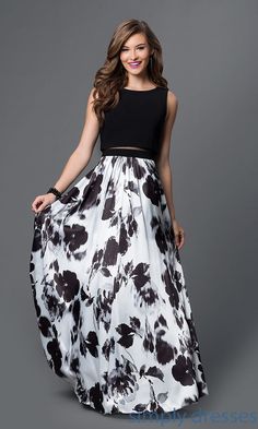 Black And White Long Dresses, White Print Dress, Simply Dresses, Simply Dress, Floral Prom Dresses, Gaun Fashion, White Prom Dress, Piece Prom Dress, Black And White Dress