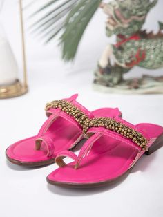 Ghugroo Love - Pink Handcrafted Kolhapuri Flats Ghugroo Love - Pink Handcrafted Kolhapuri Flats Hands Care, Shiny Shoes, 5 Elements, Best Deal, Pink Fabric, The Loom, Stacked Heel, Slip Ons, Loom