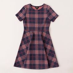 KIDPIK Girls: Short Sleeve Plaid Knit Skater Dress | Sizes: 2T - XXL (16) – Kidpik Younger Outfits, Plaid Skater Dress, Knit Plaid, Winter Family Photos, Fall Tones, Knit Jacquard, Knit Skater Dress, Winter Family, Dresses Xxl