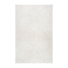 a white rug with an intricate design on the top and bottom part of it, in front of a white background