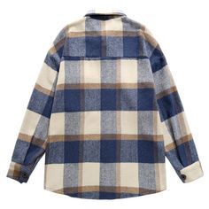 Women's Woolen Shirt Jacket Plaid Single Breasted Long Sleeve Jacket Oversized Boyfriend Style Trendy Oversized Plaid Outerwear, Oversized Plaid Shacket For Winter, Oversized Collared Winter Top, Oversized Collared Tops For Winter, Casual Oversized Plaid Outerwear, Fall Streetwear Long Sleeve Shacket, Oversized Lapel Collar Shacket For Fall, Long Sleeve Shacket For Fall Streetwear, Casual Shacket For Winter Streetwear