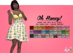 an image of a woman in a dress with the words oh honey on her chest