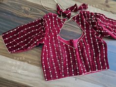 Blouse stitched - YesBlouse Opening - FrontPadded - NoBlouse size - 34 with inner margins expandable upto 40 For Blouse Size 32 alteration can be done on request. Fitted Long Sleeve Tops With Dori Work, Ethnic Sarees, Designer Blouse, Instagram Shop, Ethnic Fashion, Blouse Designs, Saree, Velvet, Design