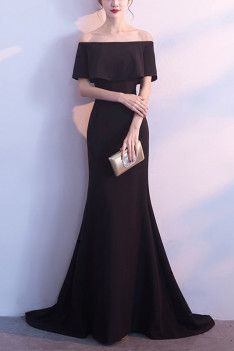 Formal Long Black Mermaid Evening Dress Off Shoulder - $78.48 #S1496 - SheProm.com Long Evening Gowns, Evening Gowns Formal