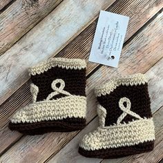 Cream And Brown Crocheted Cowboy Boot Booties. Nwt Crochet Cowboy Boots, Western Crafts, Crochet Boots, Baby Walker, Cowboy Boot, Future Kids, Western Boots, Crochet Baby, Cowboy Boots