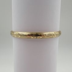 14 Kt Y.G. Engraved Bangle Adjustable Heirloom Yellow Gold Bangle, Etched Gold Round Bands, Elegant Stamped Bangle For Formal Occasions, Adjustable Engraved Bangle For Formal Occasions, Gold Etched Bracelet For Wedding, Classic Gold Etched Bangle, Gold Bracelet With Decorative Band For Anniversary, Gold Stamped Bangle Jewelry, Gold Etched Cuff Bracelet For Wedding