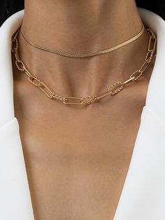 Chains Double Layered Solid Color Necklaces Accessories GOLD-One_size Knot Decor, Double Chain Necklace, Country Rings, Winter Typ, Layered Chain Necklace, Layered Chain, Leisure Fashion, Layered Chains, Chains Necklaces