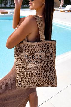 Letter Hollow Woven Beach Bag Woven Beach Bag, Cocktail Jumpsuit, Woven Beach Bags, Sunset Boulevard, Maxi Dresses Fall, Accessories Bags Shoes, Jean Accessories, Sport Chic, Style Upgrade