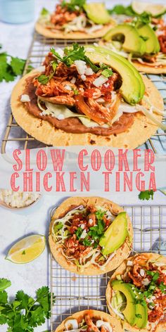 slow cooker chicken tinga with avocado and cilantro on the side