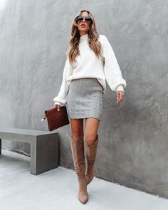 Just Cozy Enough Cable Knit Mini Skirt - Grey - SALE Oshnow Gray Tweed Skirt Outfit, White Knit Skirt For Winter, White Knit Winter Skirt, White Knit Skirt For Fall, Trendy Knit Skirt For Fall, Casual Knitted Skirt For Fall, Cozy Knit Skirt For Winter, Cozy Knit Winter Skirt, Knitted Skirt For Fall