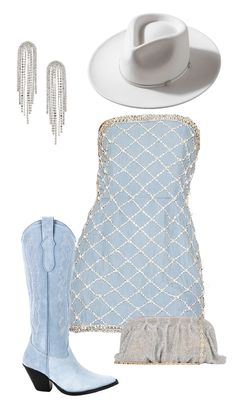 Rhinestone denim dress with blue cowgirl boots and diamond accessories. Western Themed Outfits Women, Diamonds And Demin Outfits, Country Bday Outfit, Denim On Denim Party Outfit, Birthday Country Outfit, Bride Country Outfit, Country Concert Outfit Sparkle, Denim Diamonds Theme Outfit Bachelorette Party, Denim And Diamonds Bachelorette Party Outfit