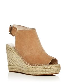 A flirty peep-toe and espadrille wedge amp up the warm weather-ready appeal of Kenneth Cole's leather slingback sandals. Summer Shoes Wedges, White Fashion Sneakers, Wedge Platform Sandals, Open Toe High Heels, Minimalist Shoes, Shoes Heels Wedges, Slingback Sandals, Espadrille Wedge, Prom Shoes