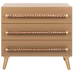 a beige and gold dresser with three drawers