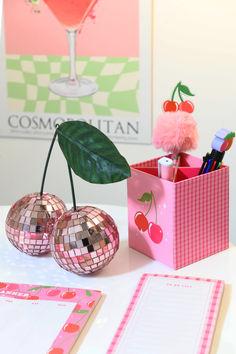 desk organiser
notepads
cherry disco balls Cherry Disco, Stationary Holder, Disco Balls, Desk Ideas