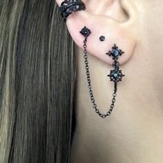 Cheap Black Star-shaped Earrings, Black Emo Earrings For Gift, Edgy Black Dangle Earrings, Black Edgy Dangle Earrings, Black Pierced Emo Earrings, Edgy Gunmetal Jewelry, Black Metal Emo Earrings, Black Metal Grunge Earrings, Punk Style Surgical Steel Single Earring