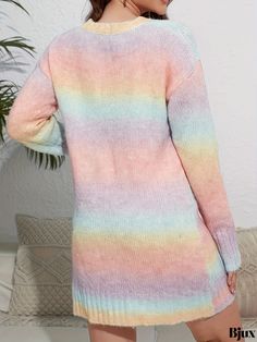 Bjux - Chic Gradient Cable Knit Sweater: Stylish Long Sleeve Top Ideal for Fall & Winter, Womens Fashion Multicolor Knit V-neck Cardigan, Cozy Multicolor V-neck Cardigan, Multicolor Soft Knit Crew Neck Sweater, Multicolor Crew Neck Soft Knit Sweater, Multicolor V-neck Sweater For Layering, Multicolor Stretch Sweater For Winter, Multicolor Soft Knit Tops, Stretch Multicolor Winter Sweater, Multicolor Knit Long Sleeve Cardigan