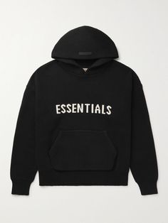 Essentials Hoodie Knit, Black Hoodie Aesthetic, Essentials Hoodie Black, Outfit Ideas Shirt, Ovo Hoodie, Essentials Sweater, Shirt Outfit Ideas, Shirt Design Ideas, Minimal Streetwear