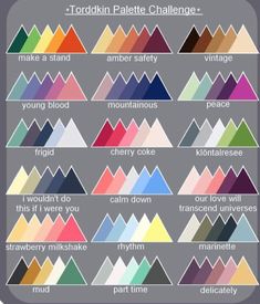 an info sheet showing the different colors of mountains and valleys in each color scheme, with text