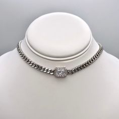 Boujie Cuban Chain Choker Necklace with 14k white gold filled chain. Necklace White Gold, Chain Necklace Silver, Cuban Link Necklace, Pave Necklace, Bling Necklace, Gift For Her Birthday, Necklace White, Chain Choker Necklace, Cuban Link Chain