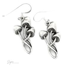 A pair of Mushroom Earrings, displayed against a white background with a signature reading super silver, exude a nature-inspired charm. Woodland Adventure, Whimsical Woodland, Mushroom Earrings, The Forest, Everyday Look, Nature Inspiration, Silver Jewelry, Stuffed Mushrooms, 925 Sterling Silver