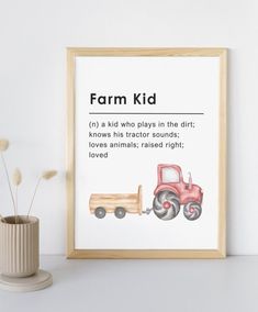 "Farm Kid Definition Wall Decor. Green Tractor. Digital Download. Great to display in a little boys nursery. Designed for regular printer paper printing. 8.5\" x 11\" is the original design. NOTE: this is a digital item and no physical item will be shipped. [DIGITAL DOWNLOAD] ---------------------------------------------------------- How the Instant Download works: After you pay, you will receive an email from Etsy with a link to your downloads. This will be sent to the email that is registered with your Etsy account. You should receive the email within a few minutes. If not, please check your spam folder.   All downloads will also be available in your purchase history. ALL SALES ARE FINAL. Because this listing is a digital download, no refunds can or will be given. If there is an issue wi Red Tractor Nursery, Tractor Nursery Theme, Tractor Room For Boys, Farm Boy Nursery, Baby Boy Nursery Farm, Tractor Room, Tractor Nursery, Farm Nursery Theme, Wall Decor Green