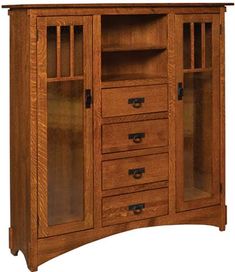 a large wooden cabinet with drawers and doors