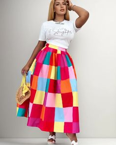 Lasaky - Salt Series Rainbow Checkered Midi Skirt Colorful Skirt Outfits, Rainbow Checkered, Skirts Style, Skirt Outfits Aesthetic, Midi Skirts Style, Colorful Skirt, Skirt Ideas, Taylor Outfits, Colorful Skirts