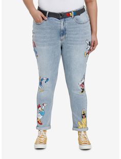 Light Wash Mom Jeans, Jeans With Belt, Magical Light, Disney Valentines, Mickey Mouse Head, Mickey Mouse Minnie Mouse, Tall Hoodies, Plus Size Fits, Mickey Mouse And Friends