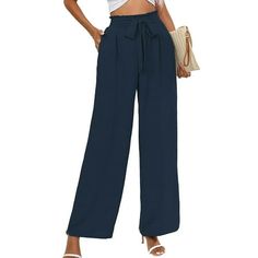 Chiclily Women High Waist Wide Leg Pants, Casual Loose Yoga Lounge Trousers, offer a flattering casual look. 1.Convenient Two Side Pockets:Our pants with two pockets that are roomy enough to hold your essentials. Free your hands when you're out and about or frolicking on the beach. 2.Adjustable tie knot belt:The bow in the front is a nice little addition to dress the pants up as well, and make them more stylish. 3.Features:High waist pants, Adjustable waist belt, Wide leg pants, Two side pockets, Loose pants, Beach pants, Casual pants, not see-through, Lightweight and flowy, Skin-friendly material. Invest in Chiclily Women's Loose Pants with Pockets today and experience the ultimate in comfort, style, and versatility! Size: XL.  Color: Blue.  Gender: female.  Age Group: adult. Summer Solid Wide Leg Pants With Belt Loops, Casual Summer Wide Leg Belted Pants, Casual Summer Belted Wide Leg Pants, Casual Belted Wide Leg Pants For Summer, Belted Summer Pants, Summer High-waisted Belted Wide Leg Pants, Belted High-waisted Wide Leg Pants For Summer, High Waist Belted Blue Bottoms, High Waist Wide Leg Pants With Tie Waist