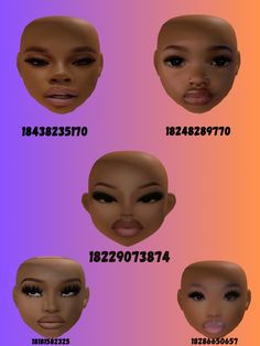 four different types of female heads with numbers in the bottom right corner and on the left side