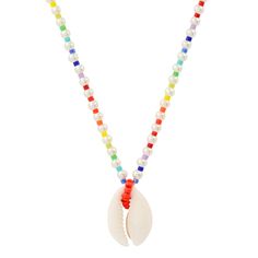 Summertime Rainbow & Pearl Shell Pendant Necklace Playful Summer Beach Necklaces, Playful Summer Beach Necklace, Playful Beaded Necklace For Beach, Playful Beaded Necklace For The Beach, Adjustable Multicolor Pearl Necklace For Beach, Summer Beach Pearl Necklace With Tiny Beads, Playful Beaded Necklaces For The Beach, Adjustable Multicolor Pearl Necklace For Summer, Playful Multicolor Beach Necklace