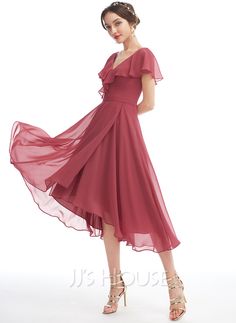 [AU$121.00] A-Line V-neck Asymmetrical Cocktail Dress With Ruffle Cute Prom Dresses Long Knee Length, Asymmetrical Bridesmaid Dress, Short Sleeve Prom Dresses, Ruffles Bridesmaid Dresses, Princess Bridesmaid Dress, Homecoming Dress Short, V Neck Cocktail Dress, A Line Cocktail Dress, Chiffon Cocktail Dress