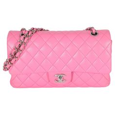 Listing Title: Chanel Pink Quilted Lambskin Medium Classic Double Flap Bag SKU: 134011 Condition: Pre-owned Handbag Condition: Very Good Condition Comments: Item is in very good condition with minor signs of wear. Exterior scuffing and light peeling throughout lining. Light scratching to hardware. Interior heavy scuffing, indentation and marks, Brand: Chanel Model: Medium Classic Double Flap Bag Origin Country: France Handbag Silhouette: Shoulder Bag Occasions: Everyday;Fall/Winter;Spring/Summer Pink Chanel Bag, Country France, Chanel Pink, Chanel Flap Bag, Pink Chanel, Pink Handbags, Chanel Model, Vuitton Bag, Flap Bag