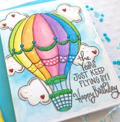 a birthday card with a hot air balloon