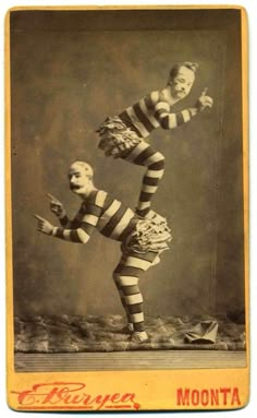 an old time photo of a woman in striped clothing dancing with her legs spread out