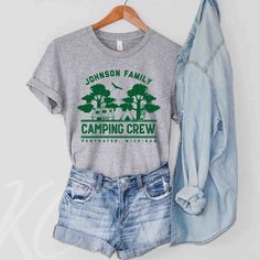 This custom camping shirt can be personalized to make the perfect matching camping shirt for any family or friend group this summer! Reach out to customize shirt colors and graphic colors as well! Please note that youth and toddler size shirt colors are limited. Please reach out to check our current availability in these sizes. Thank you! FREE SHIPPING All items are made to order and there are no returns on merchandise. Please be sure to double check your order before placement, and see sizing c Nightwing Hoodie, Camp Nightwing, Scary Movie Shirts, Counselor Shirt, Nana T Shirts, Horror Movie Shirts, Johnson Family, Scary Movie, Sweater Fits