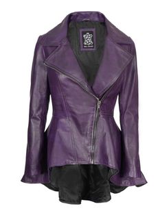 Elegant Leather Jacket, Peplum Leather Jacket, Asymmetrical Leather Jacket, Purple Leather Jacket, Stylish Leather Jacket, Distressed Leather Jacket, Tan Leather Jackets, Leather Peplum, Frock Style