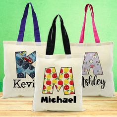 Kids Tote Bags Diy, Back To School Canvas Bag Gift, Personalized Cotton Canvas Bag For School, Library Bags For Kids, Cricut Tote Bag Name, Cricut Bags Canvas Totes Kids, Library Book Bag, Kids Stamps, Kids Tote Bag