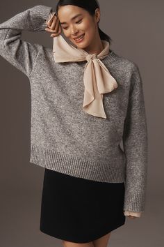 Add a touch of coziness to your close-knit circle with the Endless Rose Tie-Neck Oversized Sweater, adding a sweet accent to your winter wardrobe. | Tie-Neck Oversized Sweater by Endless Rose in Grey, Women's, Size: XS, Polyester/Nylon/Wool at Anthropologie Elegant Neutral Sweater For Layering, Elegant Fall Sweater With Soft Texture, Elegant Soft Knit Sweater For Layering, Elegant Beige Sweater With Soft Texture, Elegant Knit Sweater With Soft Texture, Elegant Sweater With Soft Texture For Layering, Chic Sweater With Soft Texture For Layering, Elegant One-size Sweater For Fall, Chic Beige Sweater In One Size