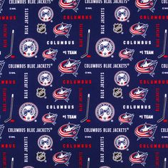 the columbus blue jackets hockey team is depicted on a navy background