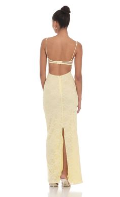 Lace Floral Trim Maxi Dress in Yellow | LUCY IN THE SKY Fitted Dresses With Adjustable Straps And Underwire, Fitted Underwire Dresses For Spring, Fitted Lace Dress With Adjustable Straps, Light Yellow Prom Dress, Prom Dresses Tight, Light Yellow Dresses, Yellow Prom Dress, Yellow Prom, Upf Clothing