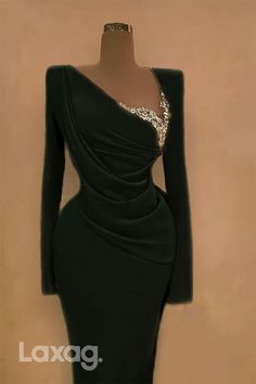 This elegant evening dress features a figure-hugging mermaid silhouette, V-neckline, and long beaded sleeves for an unforgettable look. Crafted from a quality fabric, this dress is perfect for formal events. Elegant Dresses Classy Chic, Reception Dress Long, Rhinestone Fabric, Classy Prom Dresses, Satin Evening Dresses, Formal Evening Dress, Ball Gowns Evening, Evening Dress Fashion, Ankara Dress