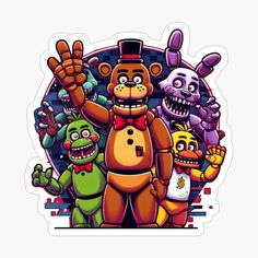 five different cartoon characters sticker