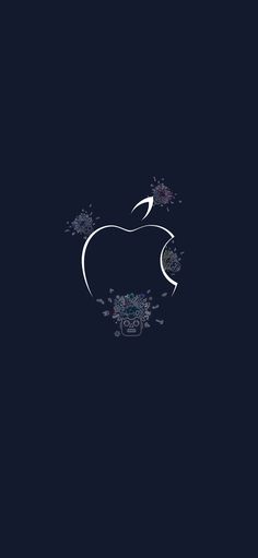 an apple logo on a dark background with flowers and leaves in the shape of a heart