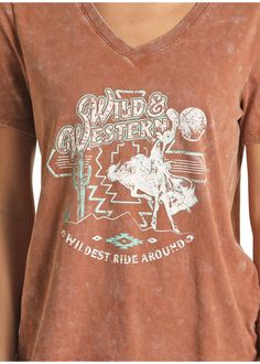 100% Cotton Wild & Western graphic Burnout wash Machine wash cold Style: 49T1161 Western T Shirts, Rock And Roll Denim, Cute Western Outfits, Country And Western, Clothing Aesthetic, Western Graphic Tees, Western Clothing, Cold Style, Aesthetic Vibes